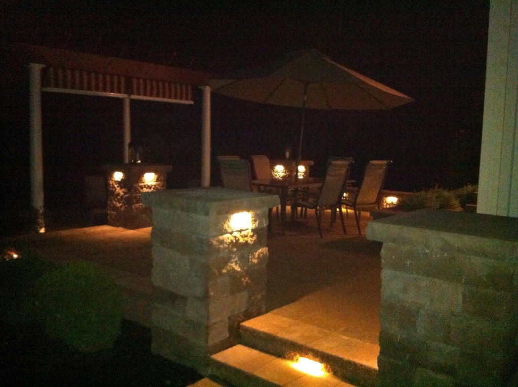 Backyard Patio With Lighting and Pergola